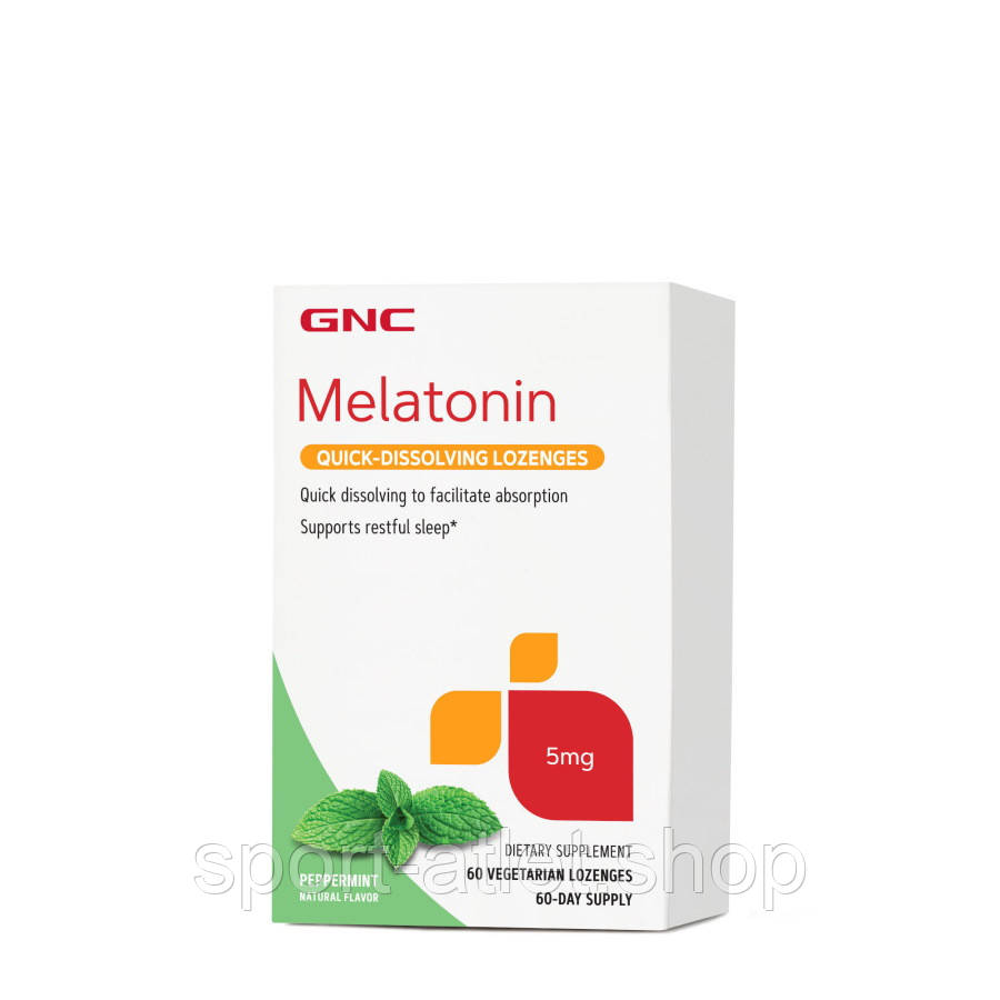 Натуральна добавка GNC Melatonin 5 mg Quick Dissolving, 60 льодяників - перцева м'ята