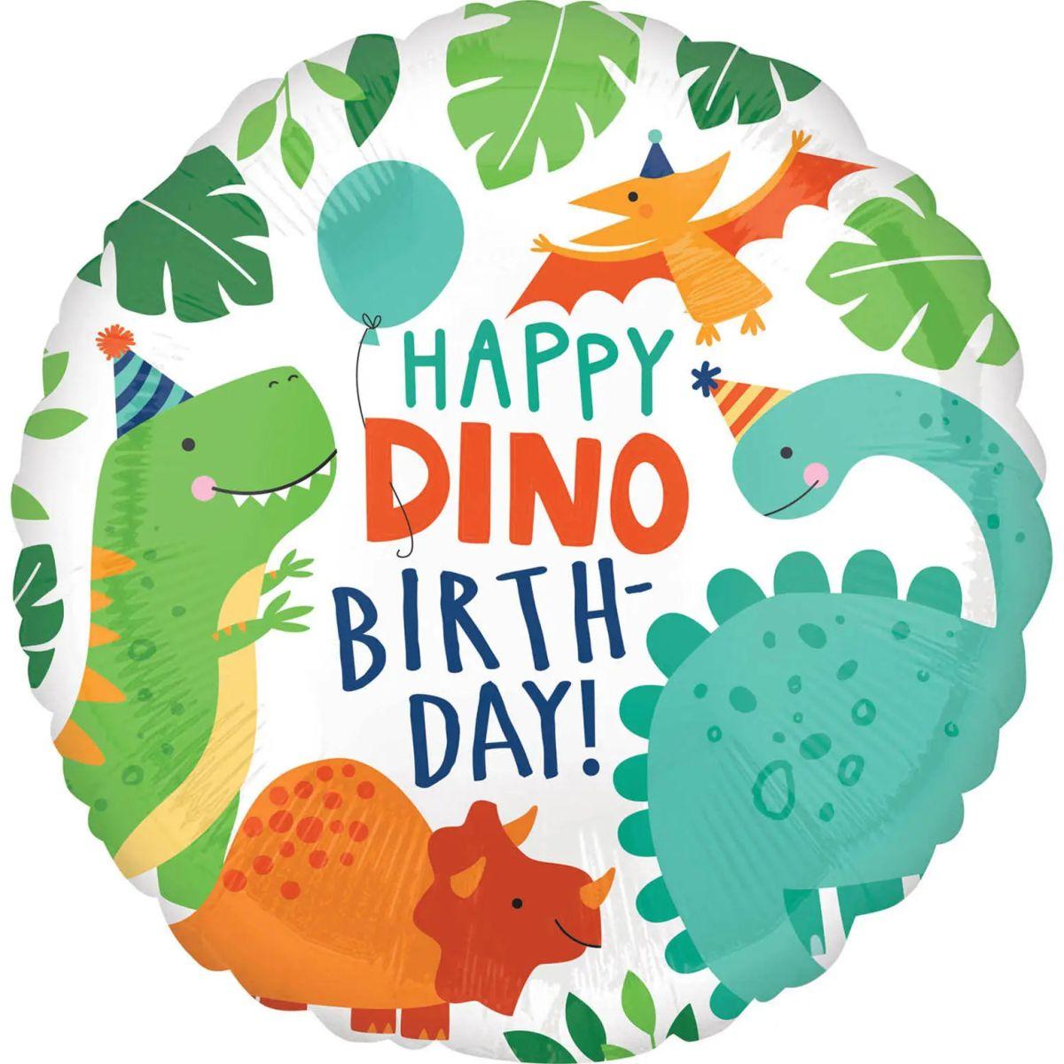 Фольгована кулька круг "Happy Dino Birthday " зелена 18"(45см) 1шт.
