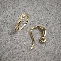 Швензи для сережок з білими стразами, жовтий метал 14х2,5мм пара купити біжутерію дешево оптом в інтернеті