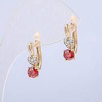 Сережки Xuping Позолота 18К з білими стразами та червоним кристалам d-16х5мм + - купити біжутерію дешево оптом в інтернеті