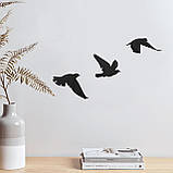 Птахи декор стіни Чорний декор Три птахи на стіні Настінний декор Дерев'яне Панно Птахи Чорний колір 80/45 см, фото 2
