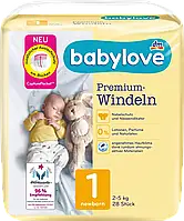 Подгузники премиум - класса для новорожденных Babylove Windeln Premium Newborn "1", 2-5кг, 28 шт