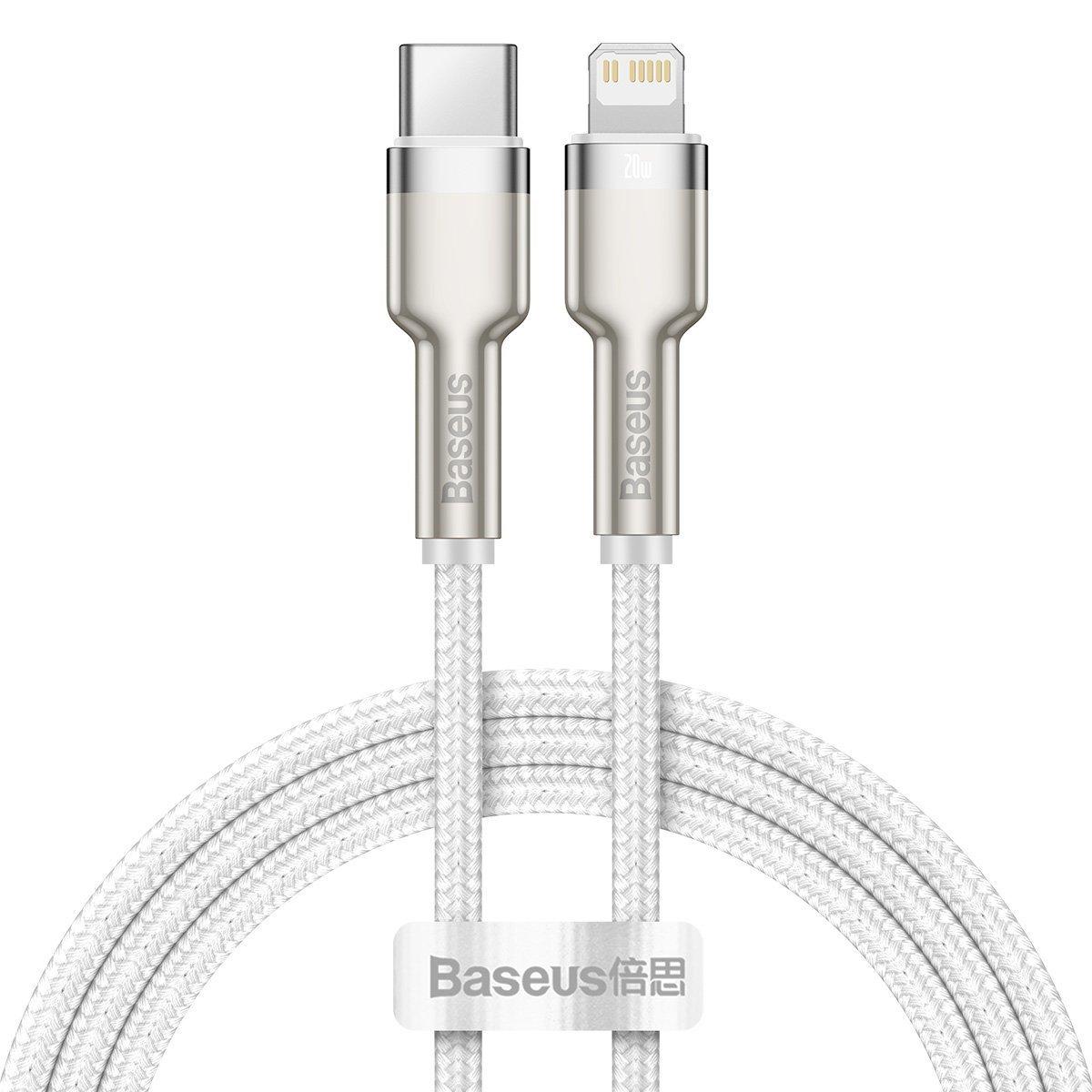 Кабель для швидкої зарядки Type-C to Lightning PD 20W Baseus Cafule Metal (білий) 1м, фото 1