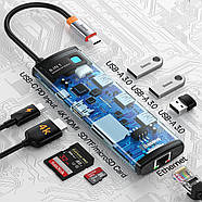 USB-C Хаб BASEUS 8в1 Metal Gleam Series Multifunctional Type-C HUB | 3xUSB3.0 + 4KHD + RJ45 + Type-C + TF + SD |, фото 2