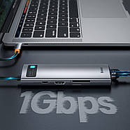 USB-C Хаб BASEUS 8в1 Metal Gleam Series Multifunctional Type-C HUB | 3xUSB3.0 + 4KHD + RJ45 + Type-C + TF + SD |, фото 3