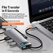 USB-C Хаб BASEUS 8в1 Metal Gleam Series Multifunctional Type-C HUB | 3xUSB3.0 + 4KHD + RJ45 + Type-C + TF + SD |, фото 5