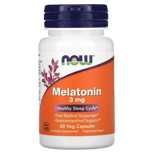 Мелатонін, 3 мг, 60 вегетаріанських капсул NOW Foods