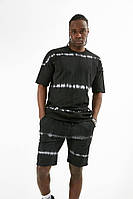 Мужской стильный летний комплект ( шорты + футболка ) полномерный чёрного цвета