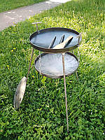 Туристическая сковорода 40 см из диска бороны с подставкой для огня и крышкой , подарок мужу куму брату папе