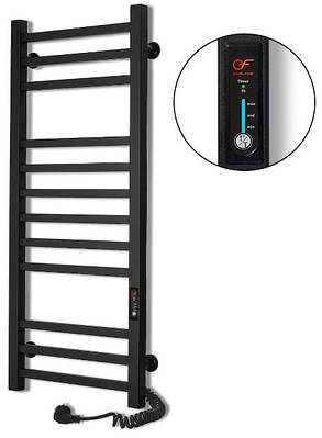 Рушникосушка електрична чорна Flyme EF imidzh R, терморегулятор і таймер (праве підключення)