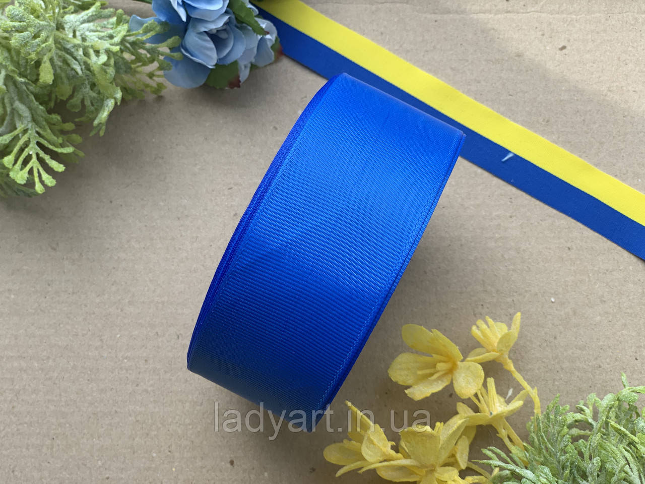 Репсова стрічка 4 см, 25 ярд/рулон, синього кольору рулоном