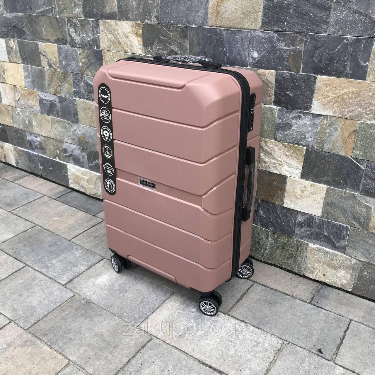 Валіза дорожня середня з поліпропілену Wings PP05 M Рожеве золото, фото 1