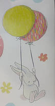 Наклейка на стіну в дитячу, дитсадок 76см*100см "Зайченята на повітряних кульках Heppy Day" (лист 30*90см), фото 2