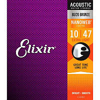 Струни для акустичної гітари Elixir 11002 Nanoweb 80/20 Bronze Acoustic Extra Light 10/47