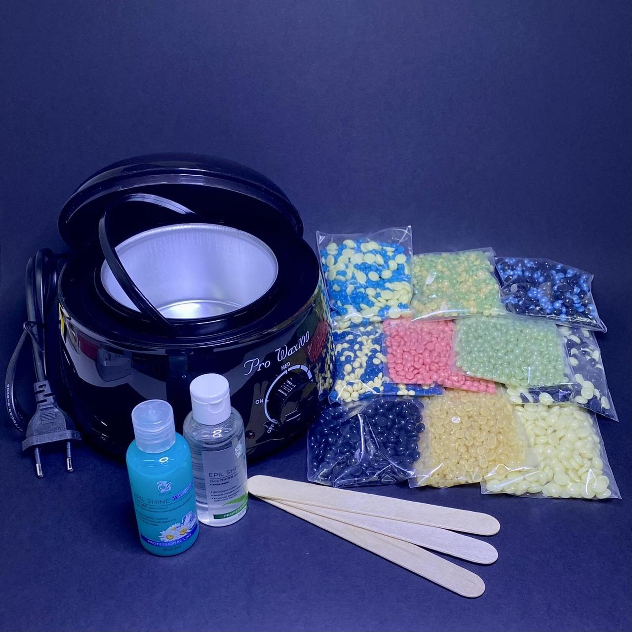 Набір для депіляції 10 восків по 50 г, воскоплав Pro-wax 100 і засоби до і після депіляції