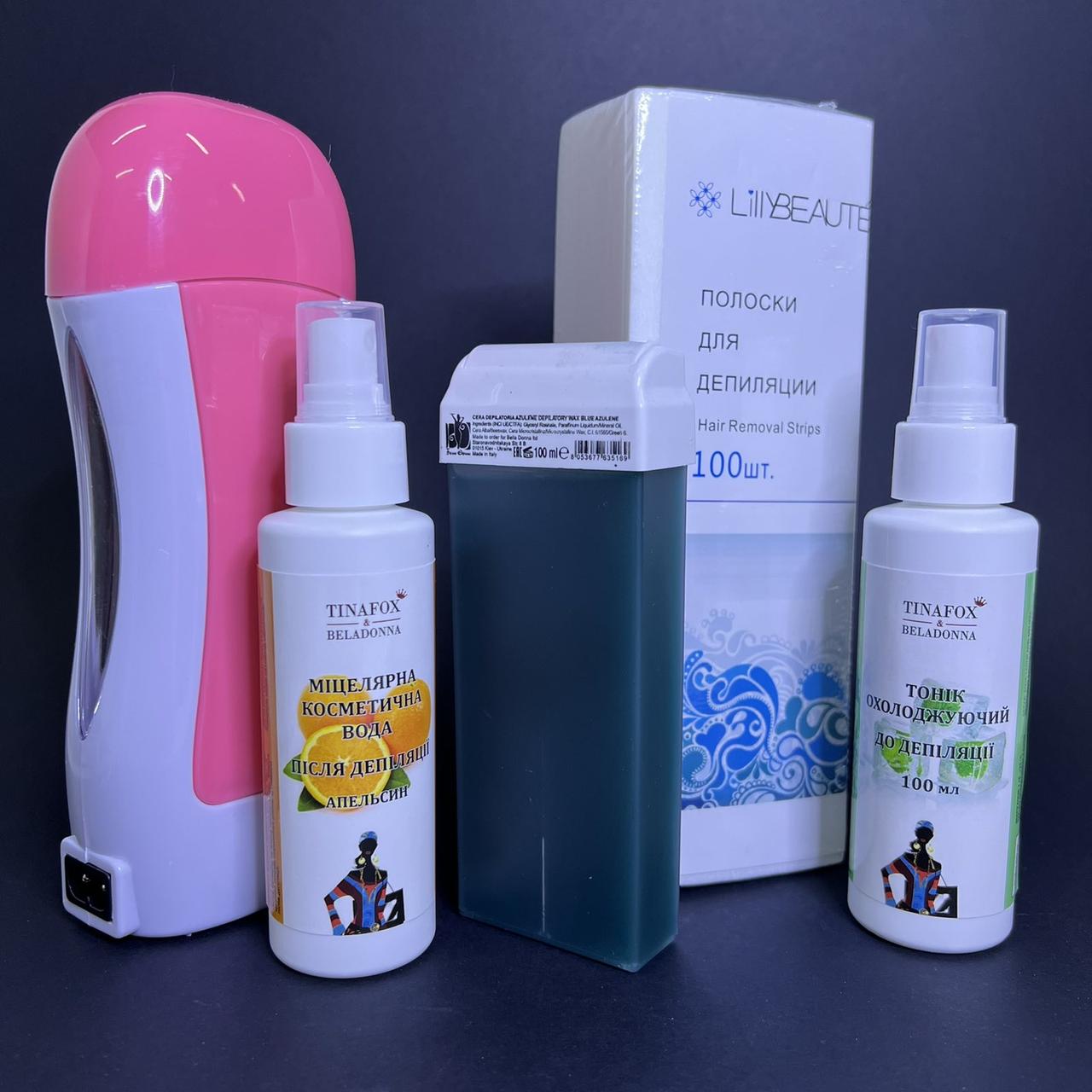 Набір для гарячої депіляції з касетним воскоплавом і засобами TINAFOX апельсин