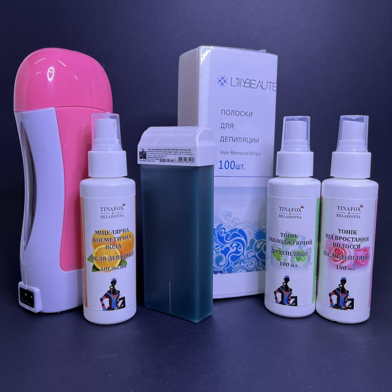 Набір для депіляції з касетним воскоплавом і засобами TINAFOX 3 шт