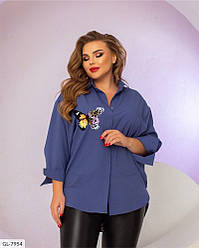 Сорочка блуза з аплікацією вільного крою великі розміри