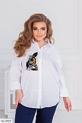 Сорочка блуза з аплікацією вільного крою великі розміри