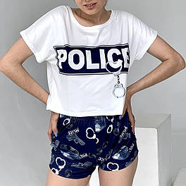 Жіноча піжама укорочена футболка+шорти (р.42-50) з принтом Police