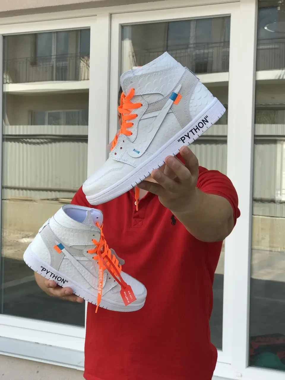 Мужские кроссовки Nike Найк Air Jordan 1 Python, кожа, белые. 43 - фото 1 - id-p1621087946