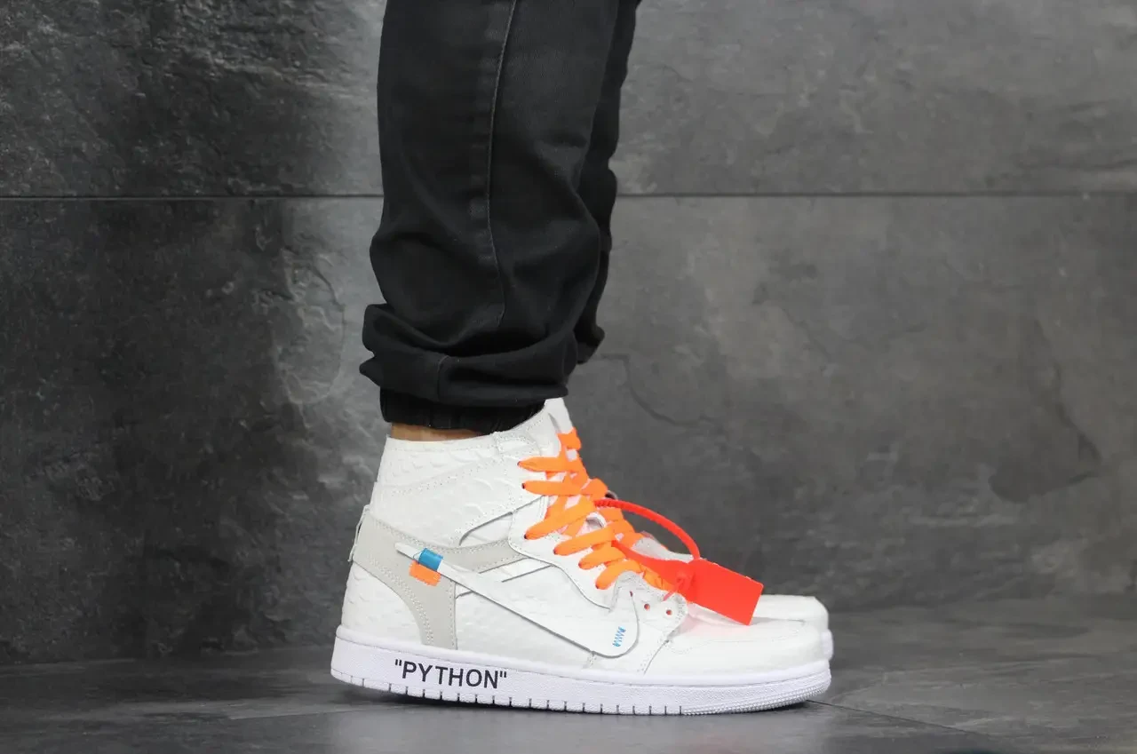 Мужские кроссовки Nike Найк Air Jordan 1 Python, кожа, белые. 43 - фото 2 - id-p1621087946