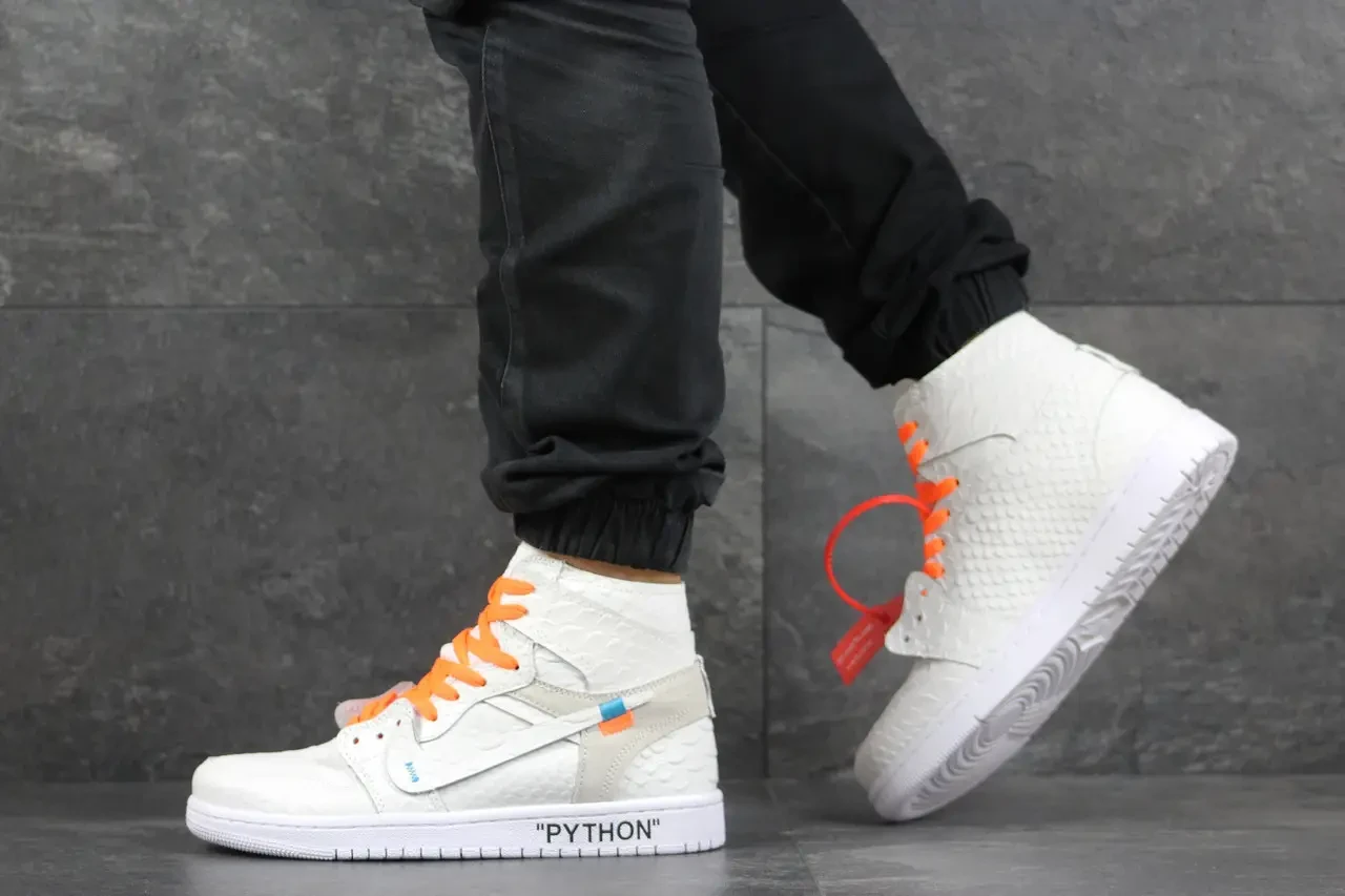 Мужские кроссовки Nike Найк Air Jordan 1 Python, кожа, белые. 43 - фото 5 - id-p1621087946