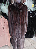 Шуба з натуральної норки 122 см довжина норкова шуба натуральна шуба з норки колір махагон, фото 3