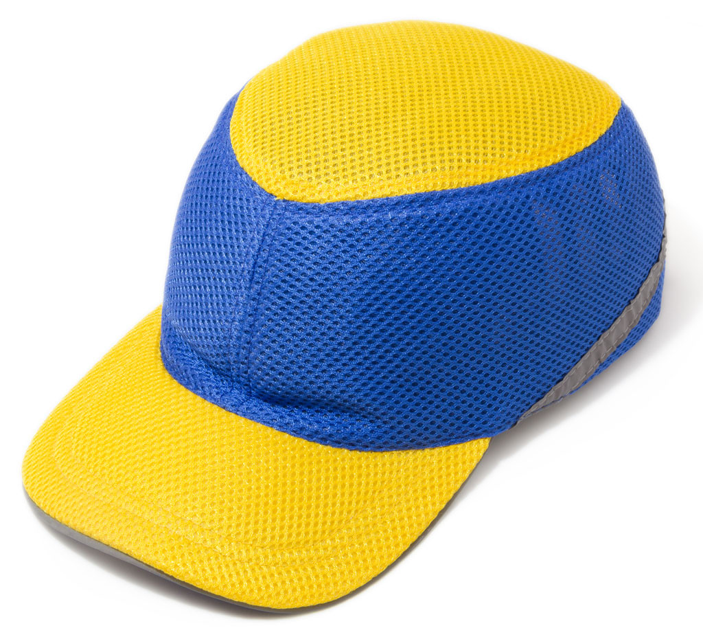 Каска бейсболка ударостійка зі светоотражающей стрічкою (колір жовтий-синій)