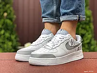 Мужские кроссовки Nike Найк Air Force, кожа, белые с серым 43