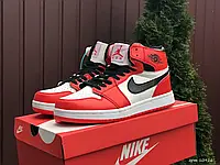 Мужские зимние кроссовки на меху Nike Найк Air Jordan, кожа, красные с белым. 41
