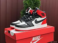 Мужские кроссовки Nike Найк Air Jordan 1, кожа, красные с черным. 42