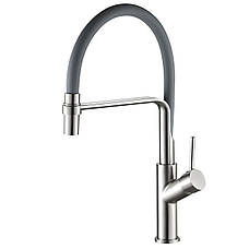 Змішувач для кухні Globus Lux DENVER Flex GDF-32-08-02 Сталь-Сірий Гофроїзлив, латунь, фото 3
