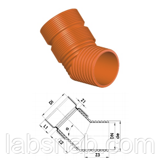 Коліно 15, 30 і 45 градусів для гофрованих труб InCor