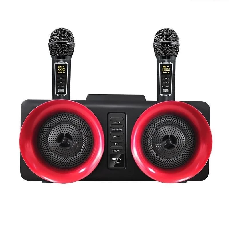 Караоке колонка з двома мікрофонами SDRD SD307, бездротова bluetooth-система для дому — Чорний