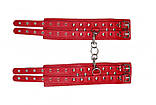 Червоні ОКОВИ для дорослих ігор БДСМ Leather Double Fix Leg Cuffs, Red, фото 2