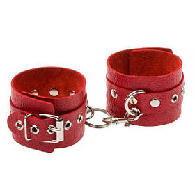 Кожаные наручники для ролевых игр Leather Double Fix Hand Cuffs, Red