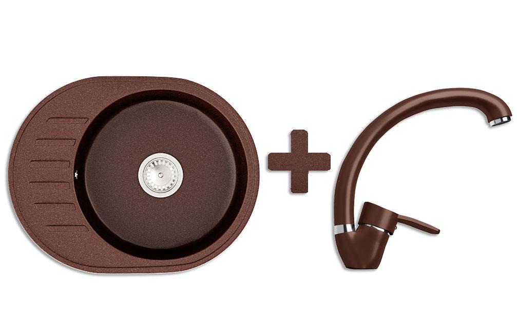 Комплект: мийка гранітна ASKANIA SITY Коричневий + Кран