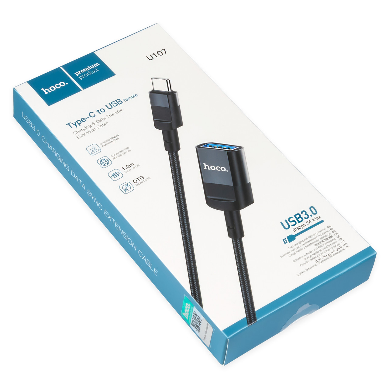 Кабель USB OTG HOCO U107 USB(f) - Type-C(m) USB3.0 1.2м 3А чорний