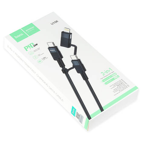 Кабель PD HOCO U106 2 в 1 Type-C - Type-C(100W)/Lightning(PD 20W) 1.2м чорний, фото 1