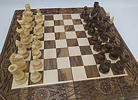 Шахматы деревянные резные ручной работы набор 3 в 1 шахматы, шашки, нарды.