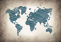 Флизелиновые фото обои с картами 368x254 см Карта мира с синей бетонной структурой (10010V8) Клей в подарок