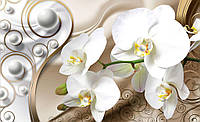 Флизелиновые фото обои орхидеи на стену 416x254 см 3Д Серые шарики и белые цветы (2952VEXXXL) Клей в подарок