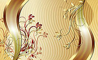 Фотообои цветы 368х254 см Золотой фон и коричневые линии (2140P8) Клей в подарок
