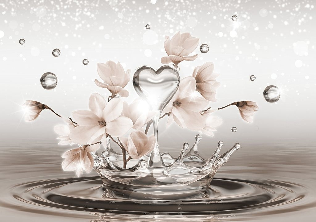 Фотошпалери 368х254 см Серце на воді з квітами (3492P8) Клей в подарунок