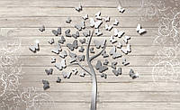 Флизелиновые 3д фото обои абстракция на стену 416x254 см Серое дерево из бабочек на досках (3594VEXXXL) Клей в