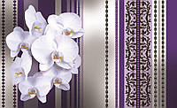 Флизелиновые фотообои в спальню цветы 312x219 см Белые орхидеи на полосатом узоре 1283VEXXL Клей в подарок