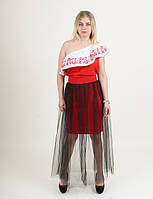 Спідниця жіноча вишнева, сітка чорна