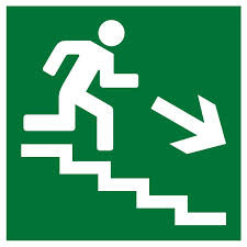 Знак "Напрямок до эвакуационному виходу (по сходах направо вниз)"