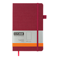 Книга записная Buromax, твёрдая обложка TWEED M (125*195), 96 л, Страницы в линейку, Бордовый